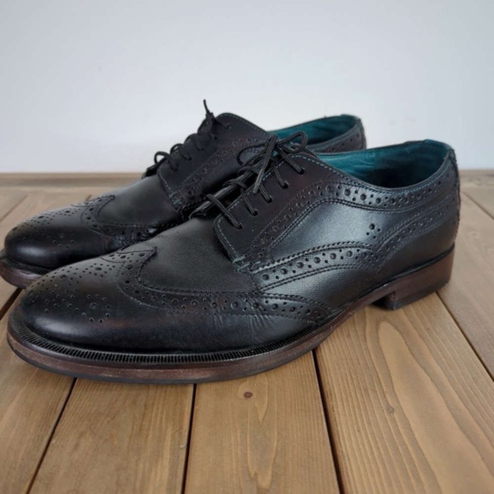 Ted Baker Black Leather Wingtip Brogue Derby Shoes
